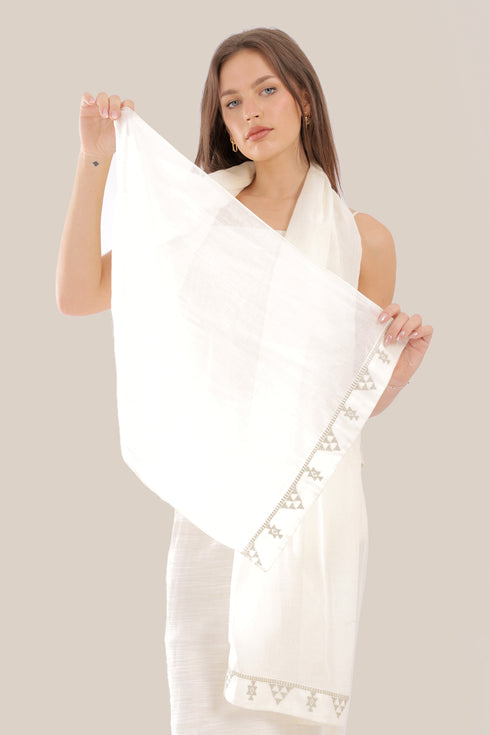 Embroidered light cotton voile scarf